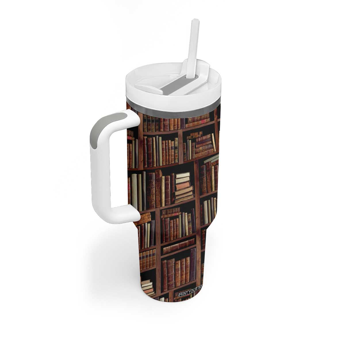 Vintage Book Pattern Tumbler With Handle Personalized TS04 Print Your Wear