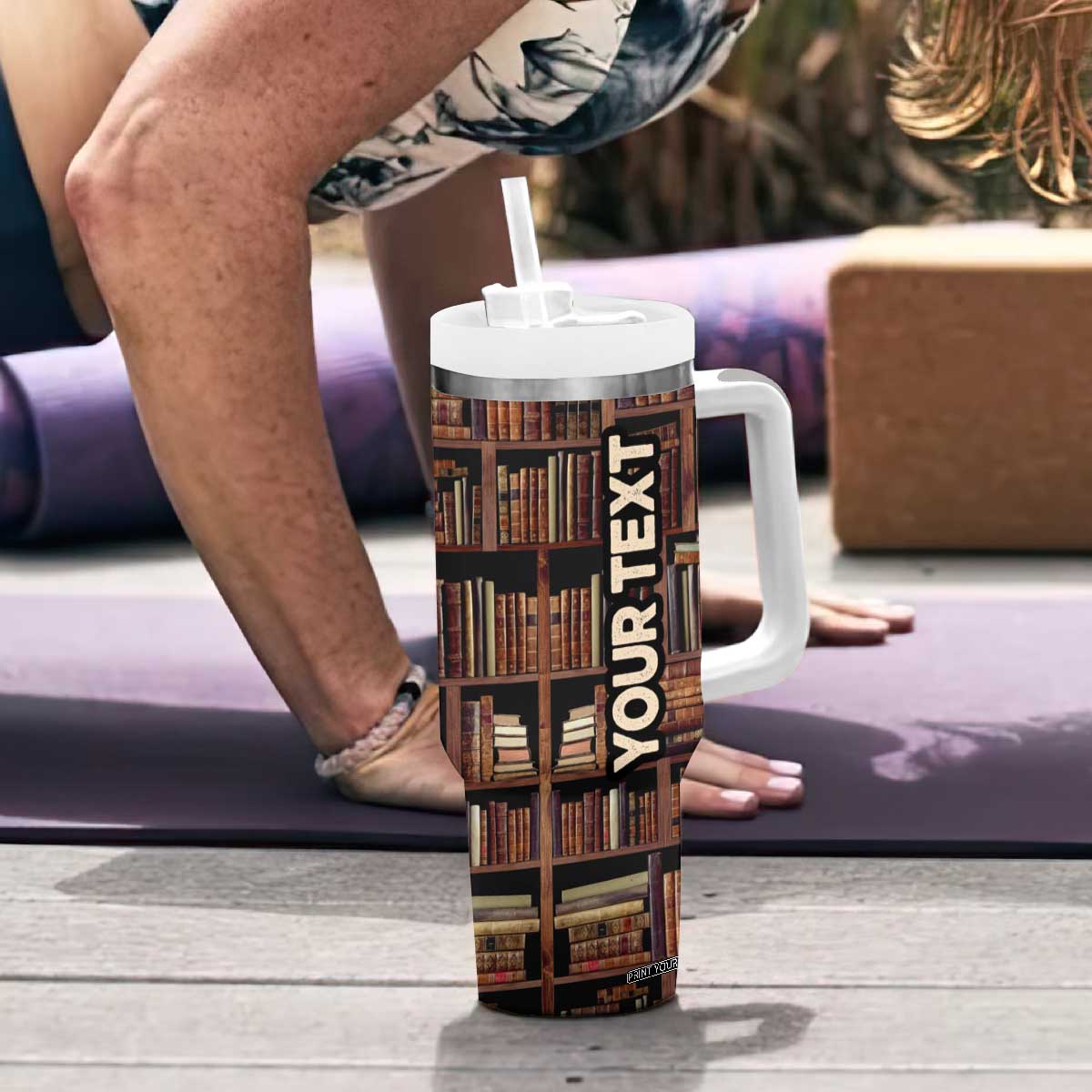 Vintage Book Pattern Tumbler With Handle Personalized TS04 Print Your Wear