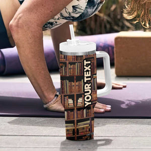 Vintage Book Pattern Tumbler With Handle Personalized TS04 Print Your Wear