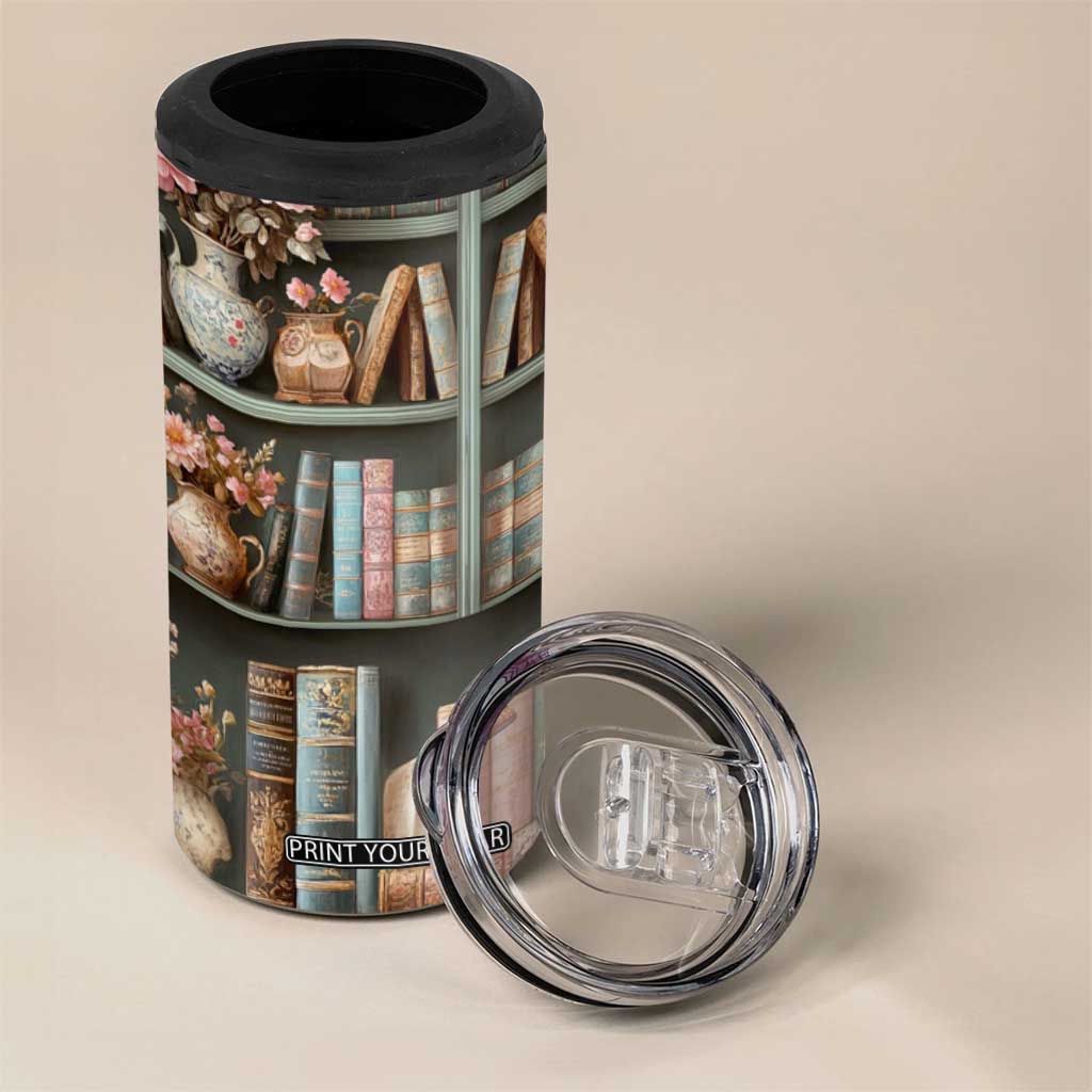Bookshelf Floral Pattern 4 in 1 Can Cooler Tumbler Personalized TS04 Print Your Wear