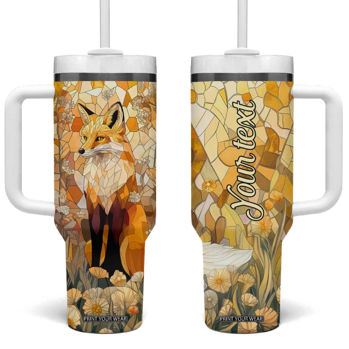 Fox Citrine Crystal Mosaic Tumbler With Handle Personalized TS04 One Size: 40 oz Multicolor Print Your Wear