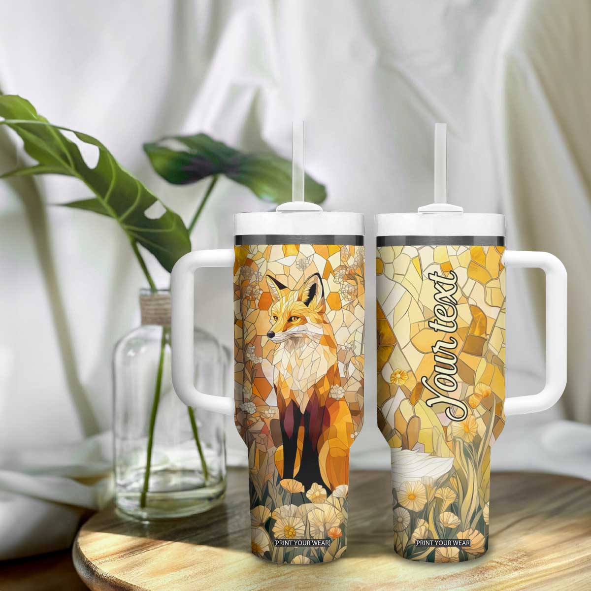 Fox Citrine Crystal Mosaic Tumbler With Handle Personalized TS04 Print Your Wear