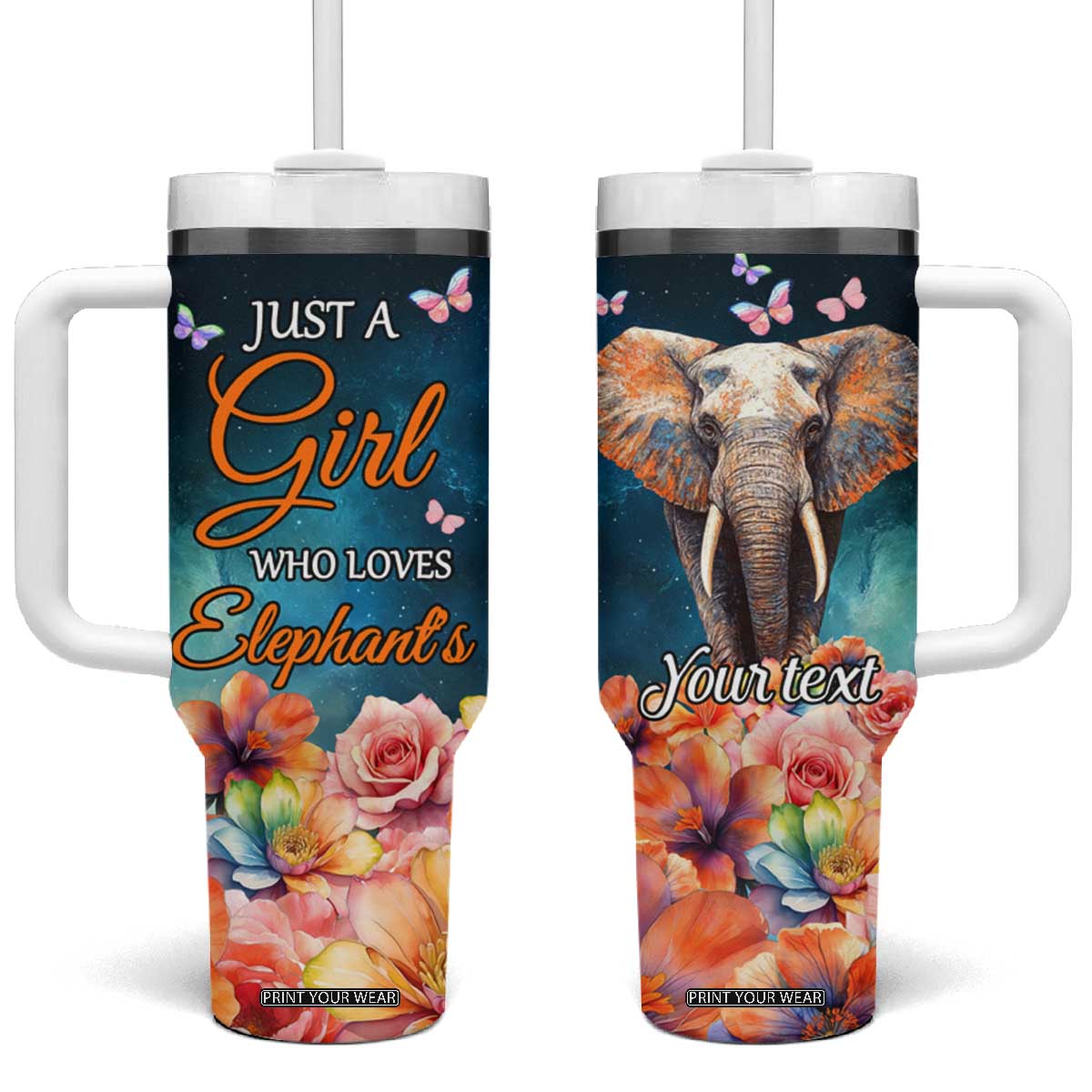 Just A Girl Who Loves Elephants Tumbler With Handle Personalized TS04 One Size: 40 oz Multicolor Print Your Wear