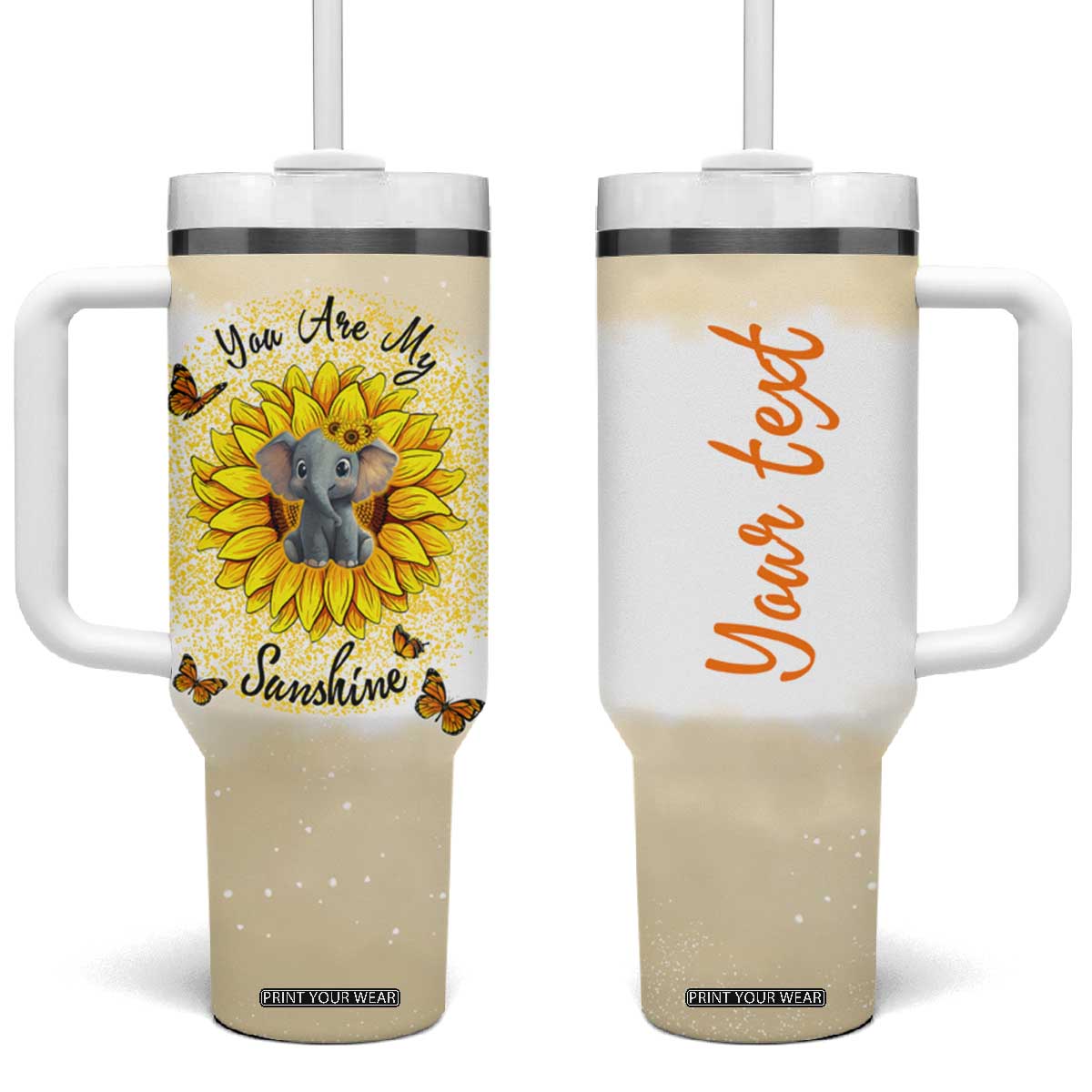 You Are My Sunshine Elephant Sunflower Tumbler With Handle Personalized TS04 One Size: 40 oz Multicolor Print Your Wear