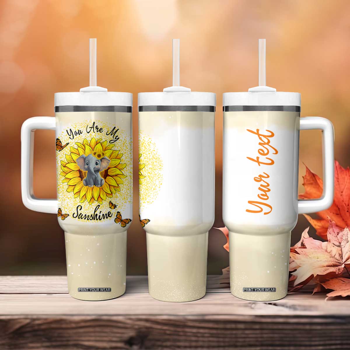 You Are My Sunshine Elephant Sunflower Tumbler With Handle Personalized TS04 Print Your Wear
