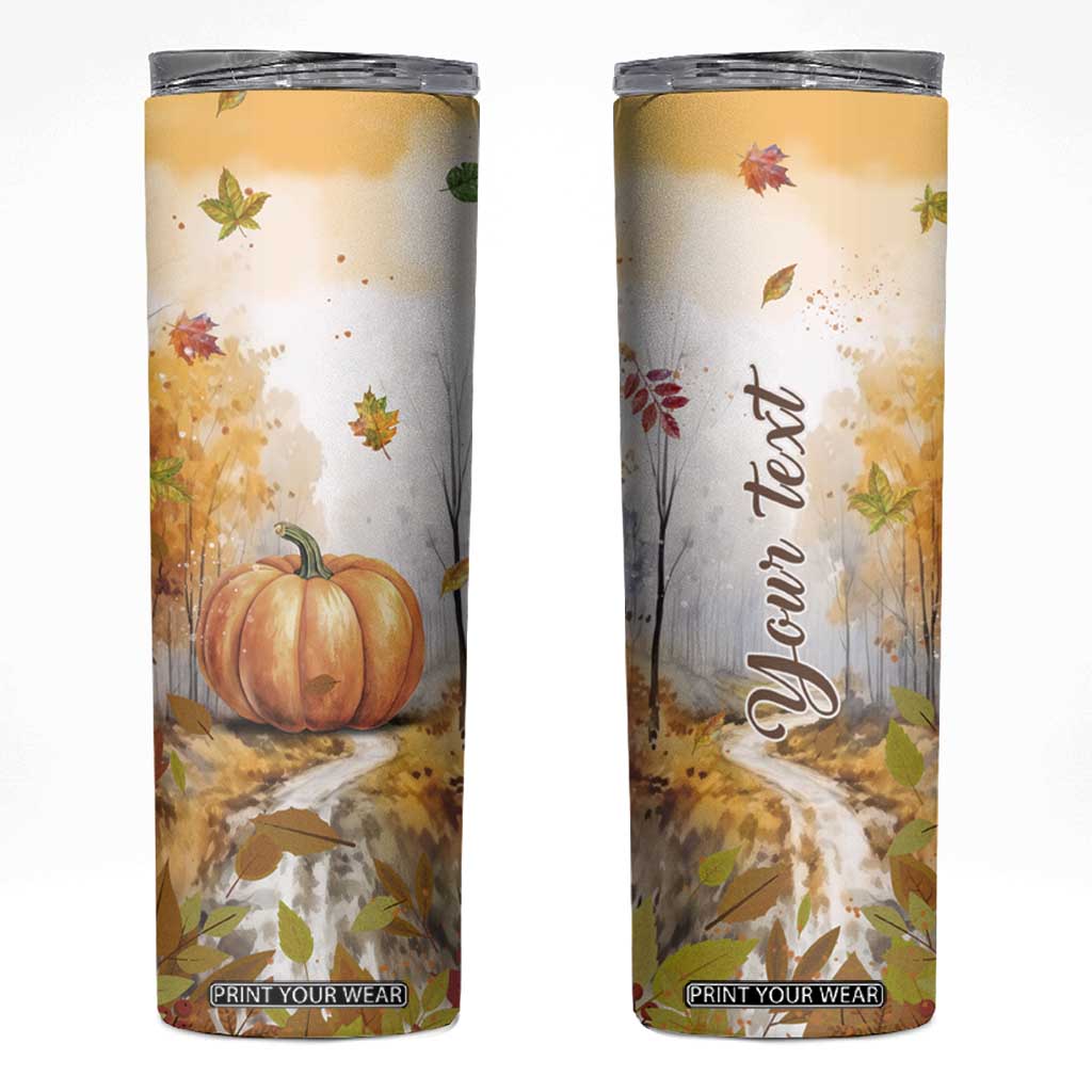 Pumpkin Autumn Leaves Personalized Skinny Tumbler TS04 Multicolor Print Your Wear