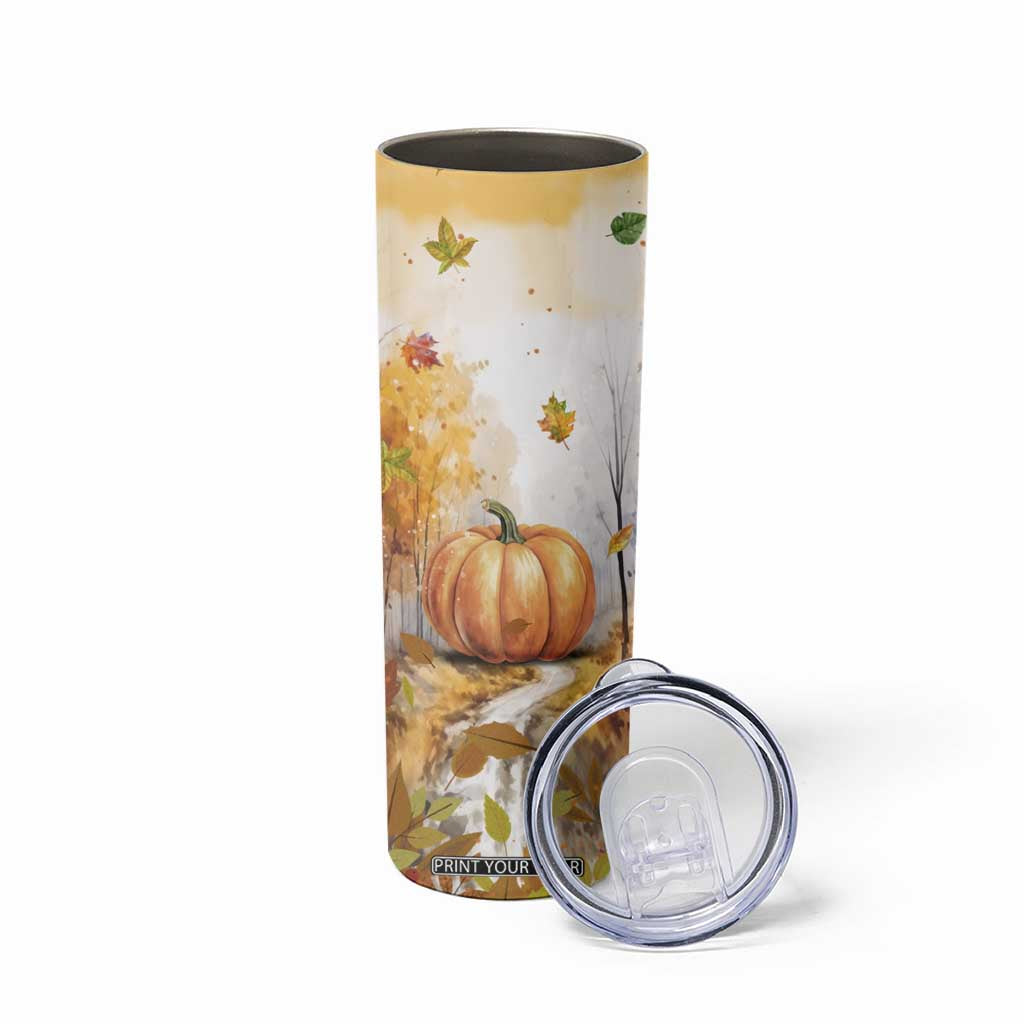 Pumpkin Autumn Leaves Personalized Skinny Tumbler TS04 Print Your Wear