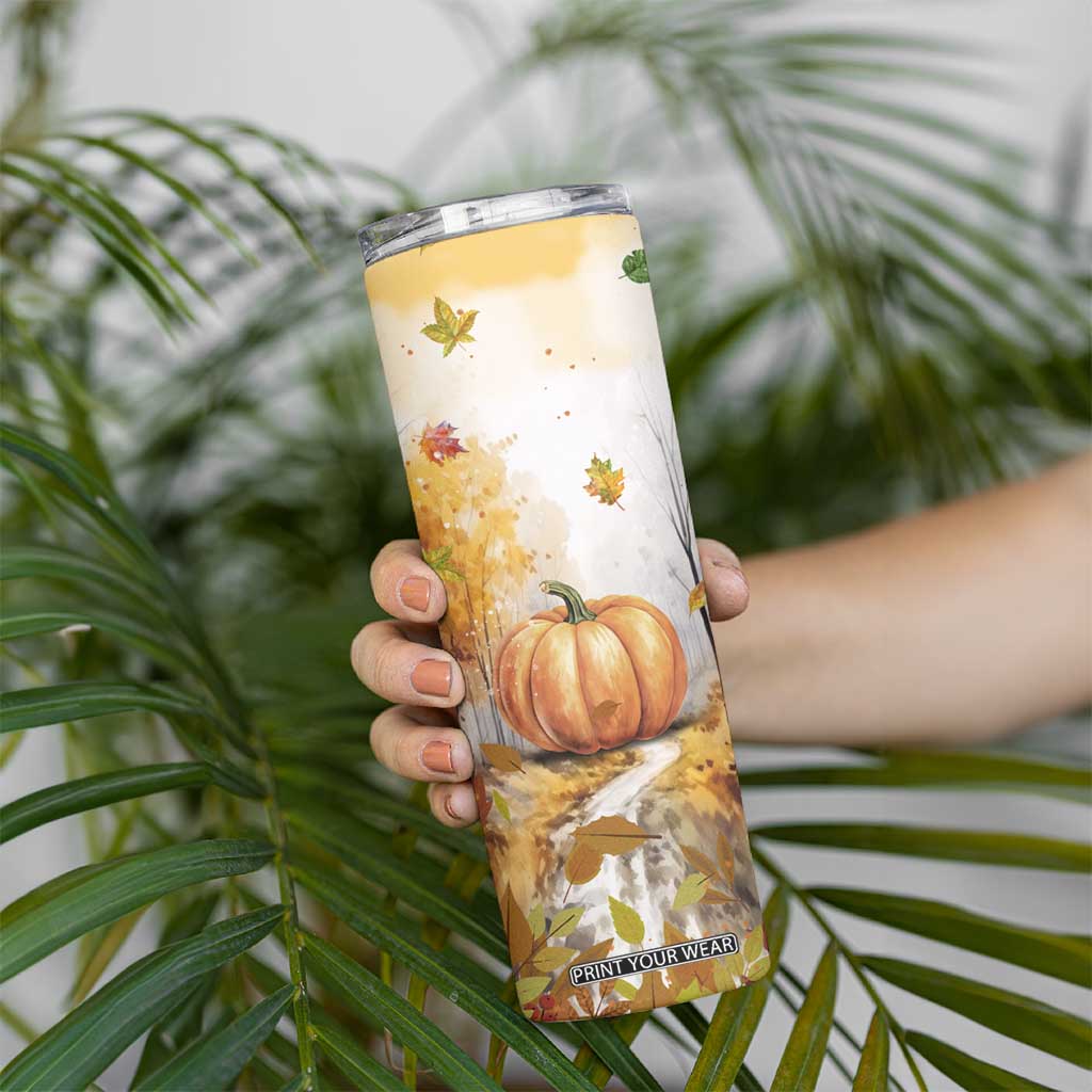 Pumpkin Autumn Leaves Personalized Skinny Tumbler TS04 Print Your Wear