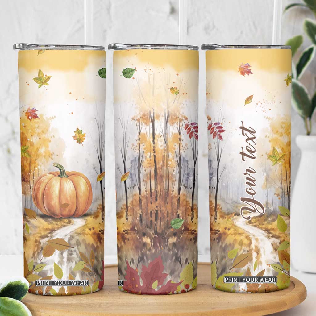 Pumpkin Autumn Leaves Personalized Skinny Tumbler TS04 Print Your Wear