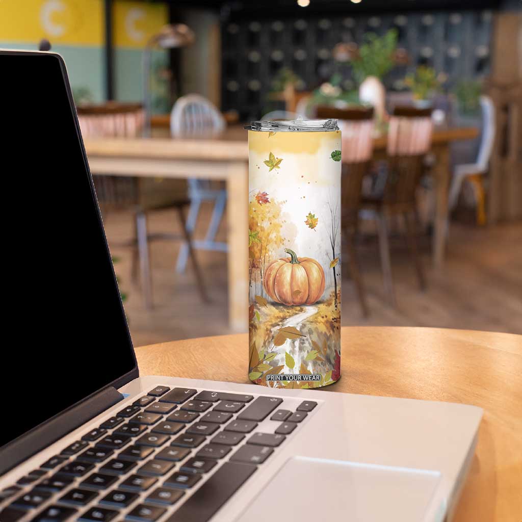 Pumpkin Autumn Leaves Personalized Skinny Tumbler TS04 Print Your Wear