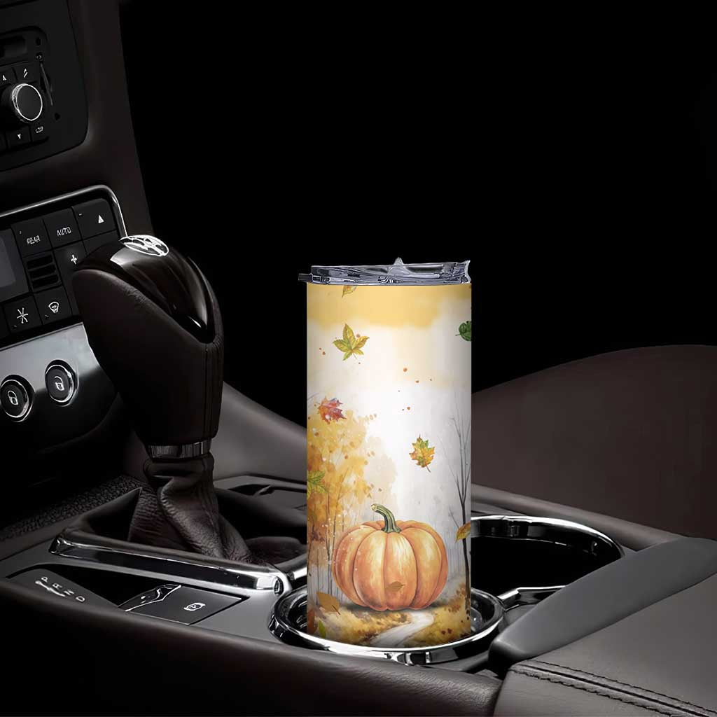 Pumpkin Autumn Leaves Personalized Skinny Tumbler TS04 Print Your Wear