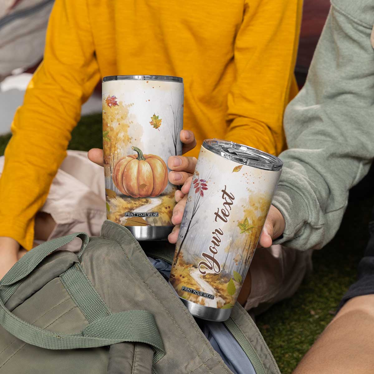Pumpkin Autumn Leaves Personalized Tumbler Cup TS04 Print Your Wear