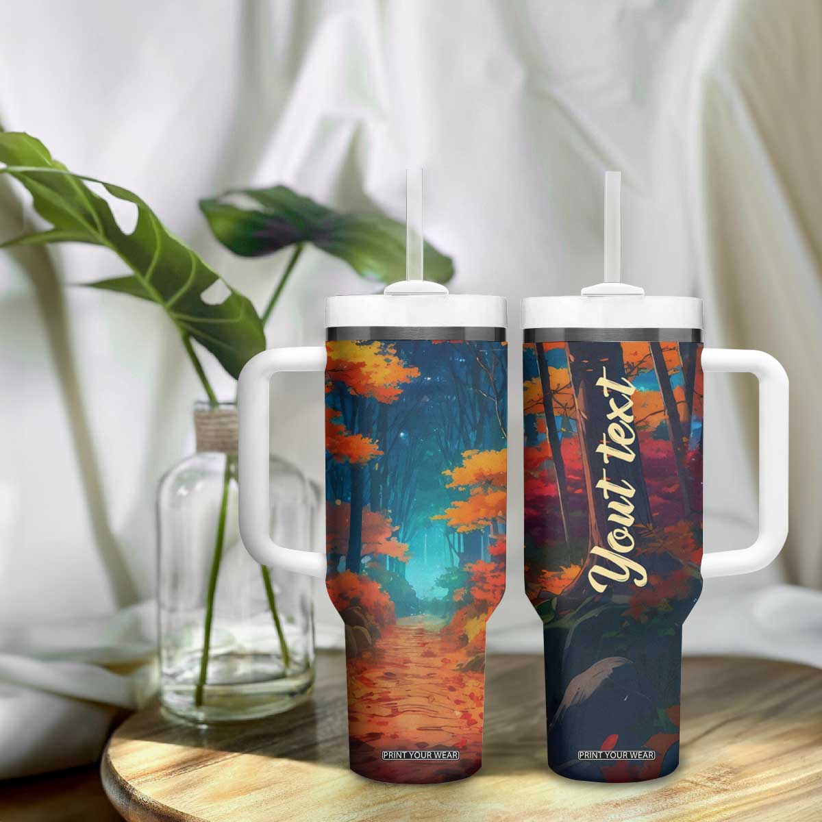 Autumn Road Personalized Tumbler With Handle TS04 Print Your Wear