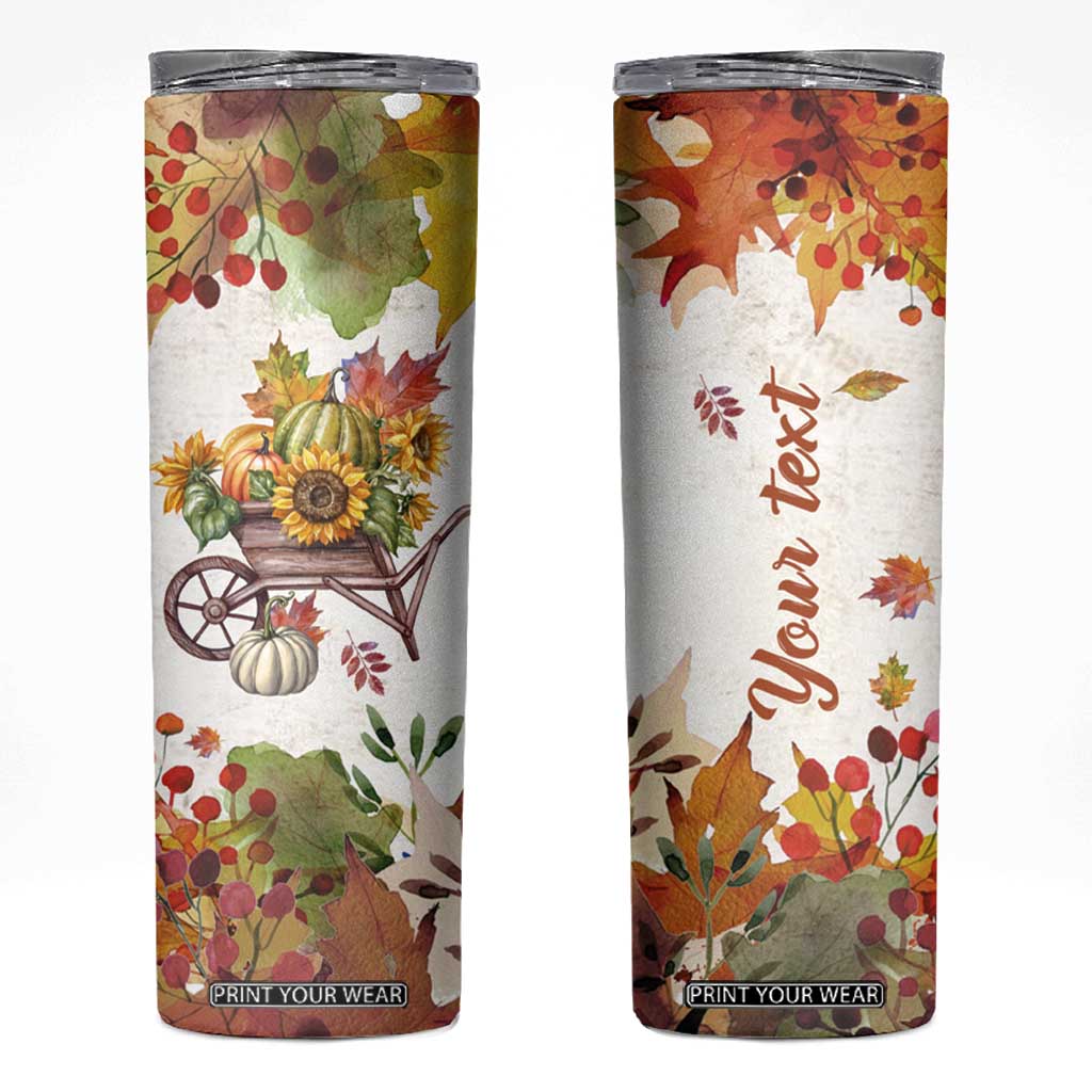 Autumn Pumpkins In The Wheelbarrow Personalized Skinny Tumbler TS04 Multicolor Print Your Wear
