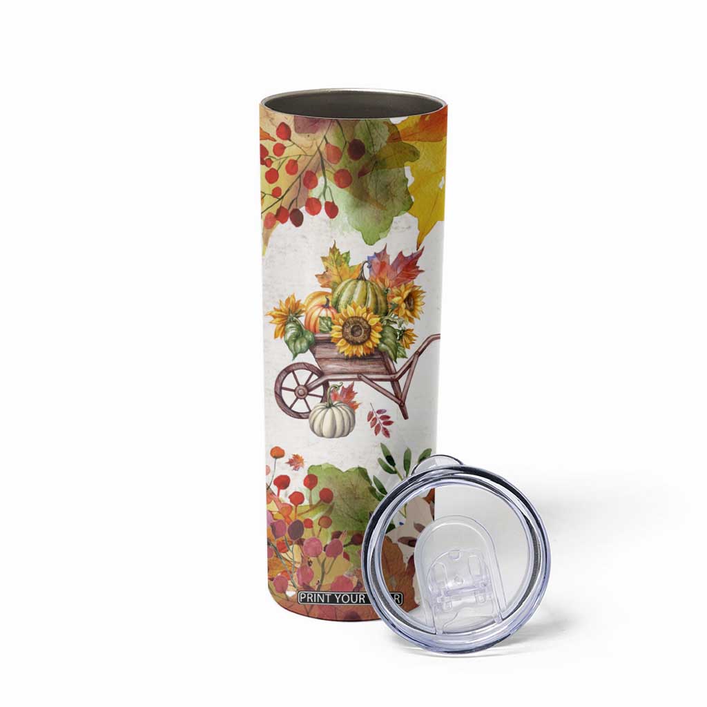 Autumn Pumpkins In The Wheelbarrow Personalized Skinny Tumbler TS04 Print Your Wear