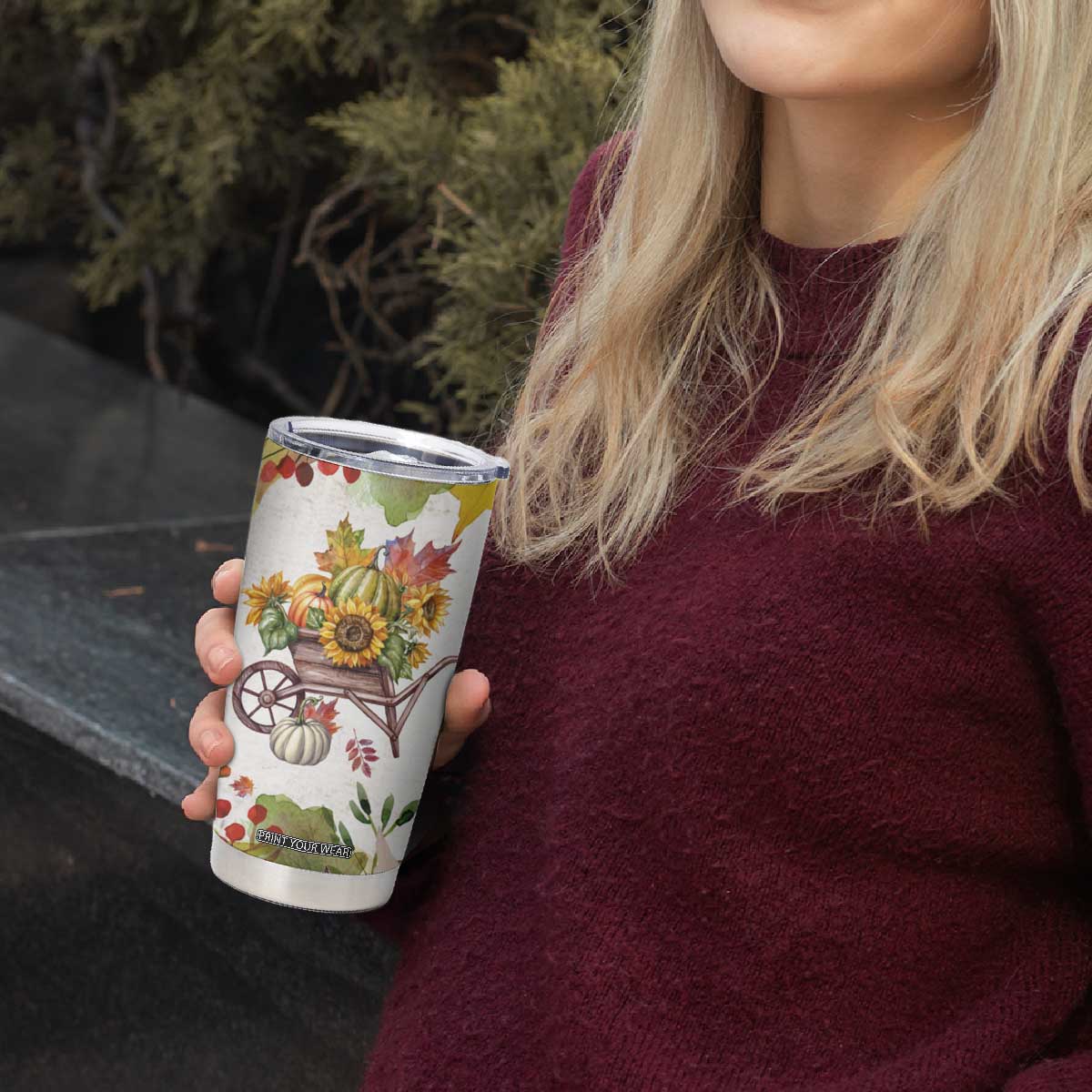 Autumn Pumpkins In The Wheelbarrow Personalized Tumbler Cup TS04 Print Your Wear