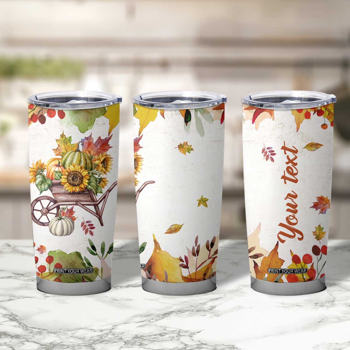 Autumn Pumpkins In The Wheelbarrow Personalized Tumbler Cup TS04 Print Your Wear