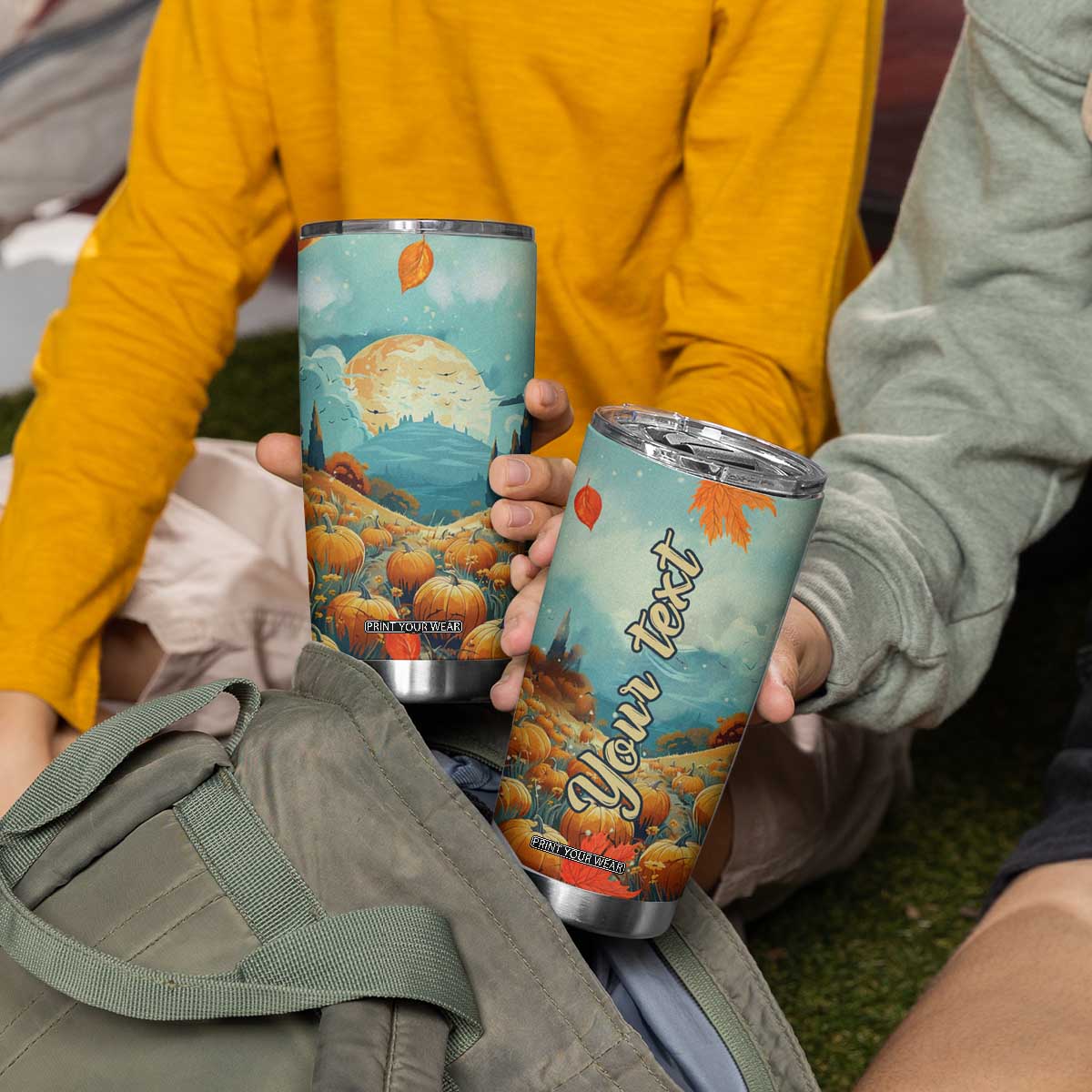 Autumn Pumpkin Field Personalized Tumbler Cup TS04 Print Your Wear