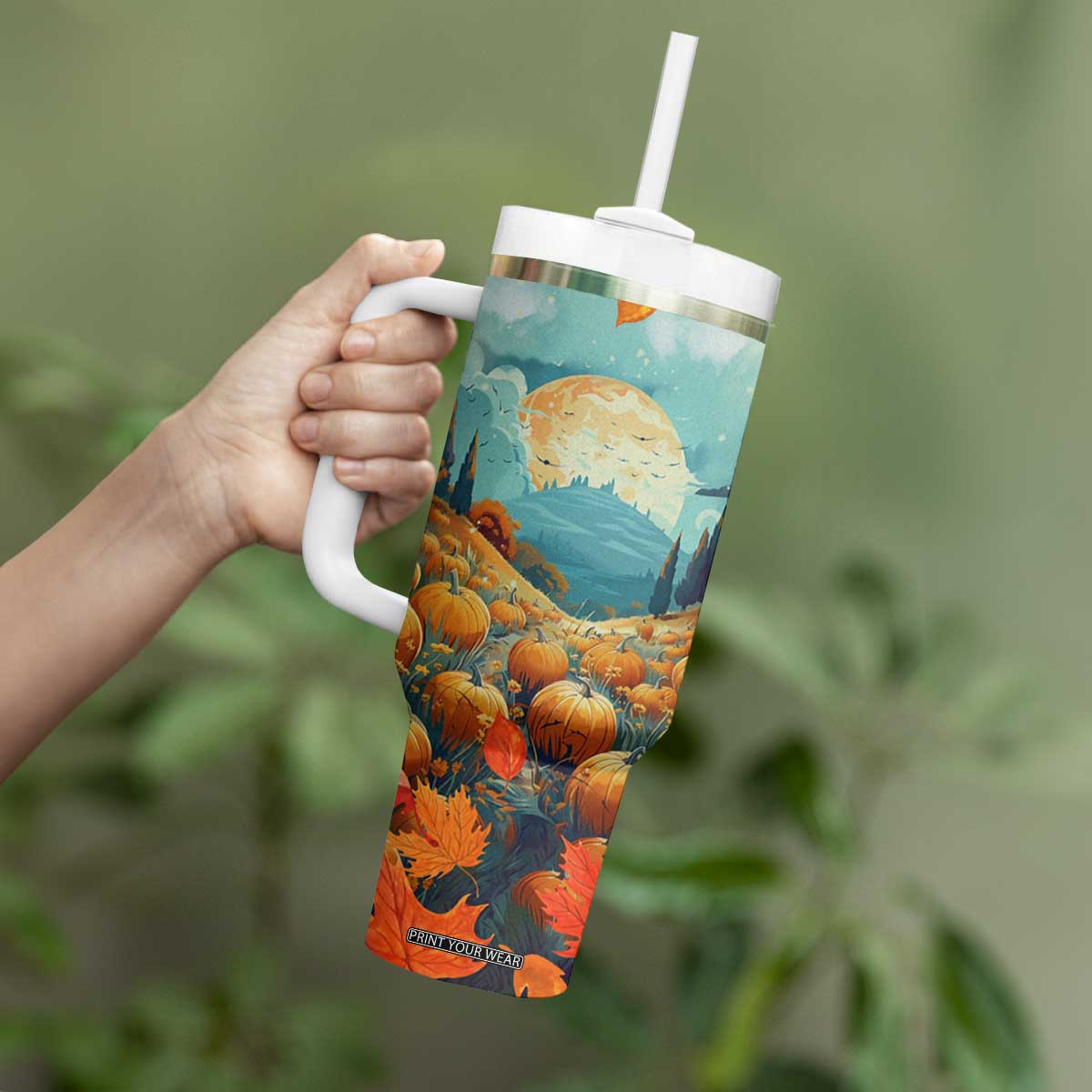 Autumn Pumpkin Field Personalized Tumbler With Handle TS04 Print Your Wear