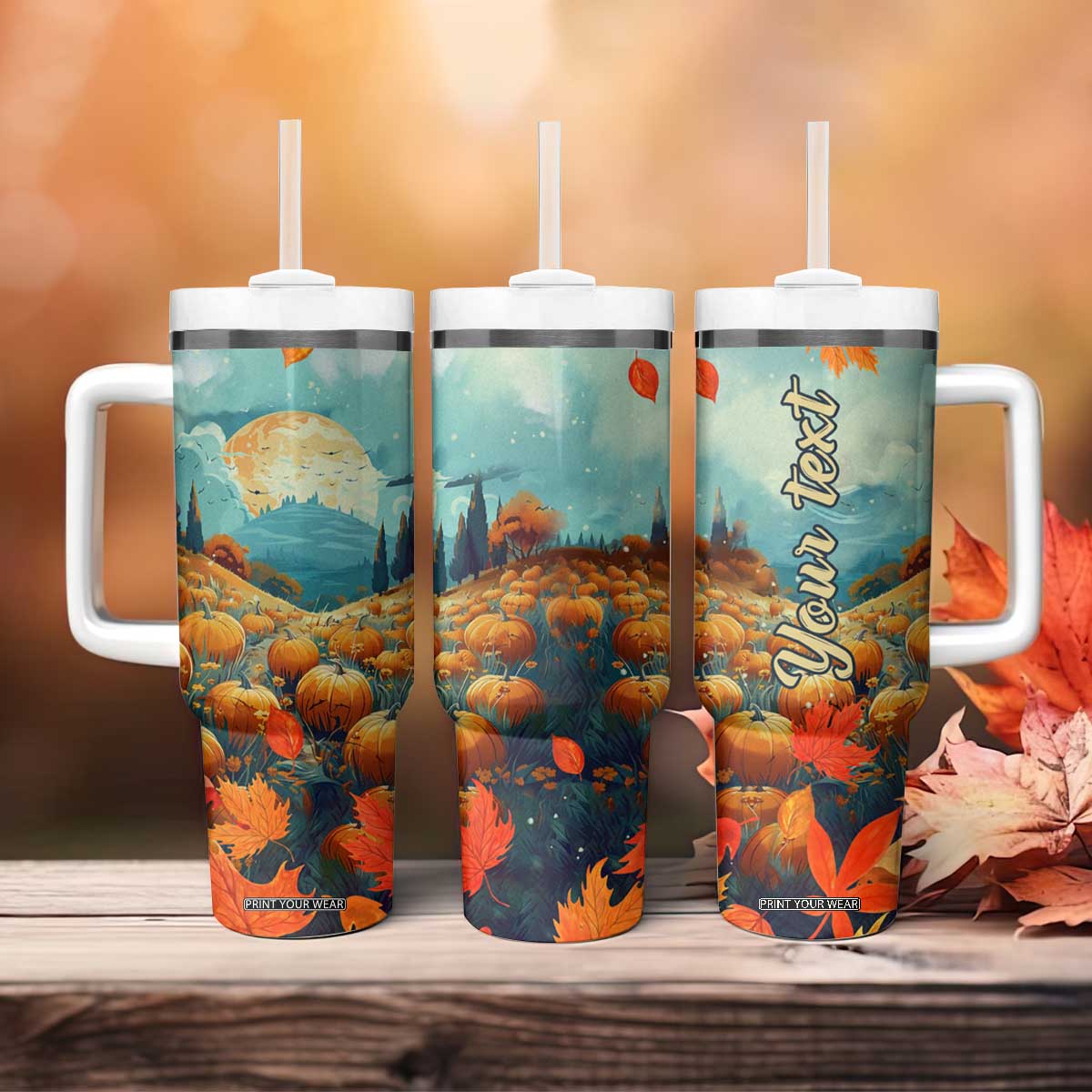 Autumn Pumpkin Field Personalized Tumbler With Handle TS04 Print Your Wear