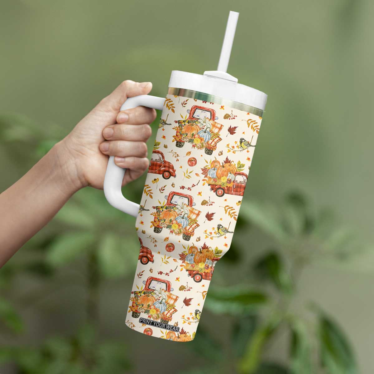 Truck Autumn Pattern Personalized Tumbler With Handle TS04 Print Your Wear