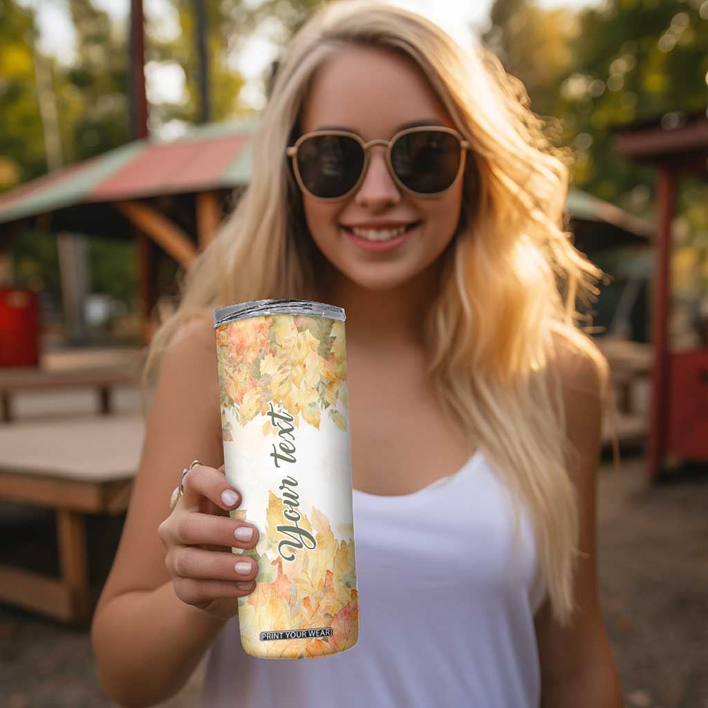 Pumkins Truck - Autumn Leaves Watercolor Personalized Skinny Tumbler TS04 Print Your Wear