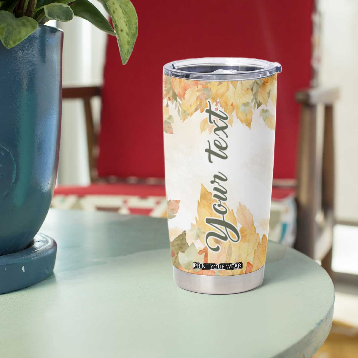 Pumkins Truck - Autumn Leaves Watercolor Personalized Tumbler Cup TS04 Print Your Wear