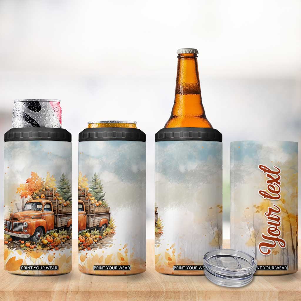 Autumn - Pumkin Truck and Leaves Personalized 4 in 1 Can Cooler Tumbler TS04 Print Your Wear