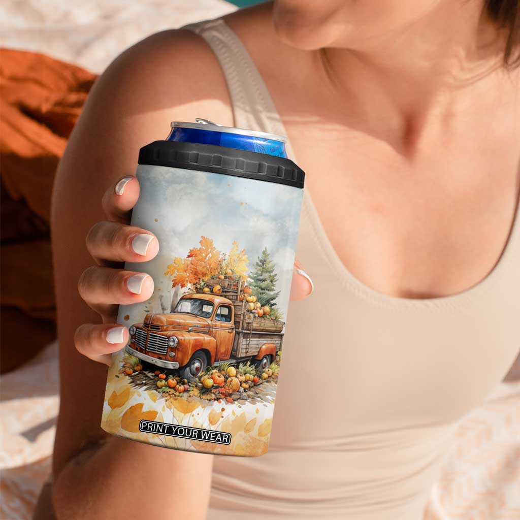 Autumn - Pumkin Truck and Leaves Personalized 4 in 1 Can Cooler Tumbler TS04 Print Your Wear