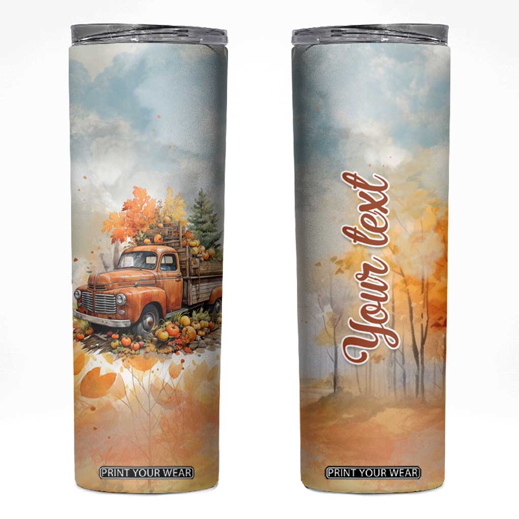 Autumn - Pumkin Truck and Leaves Personalized Skinny Tumbler TS04 Multicolor Print Your Wear