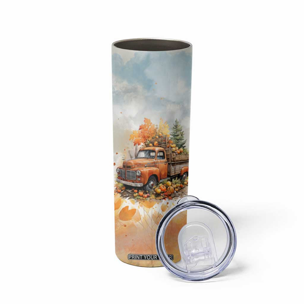 Autumn - Pumkin Truck and Leaves Personalized Skinny Tumbler TS04 Print Your Wear