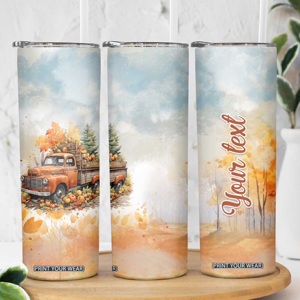 Autumn - Pumkin Truck and Leaves Personalized Skinny Tumbler TS04 Print Your Wear