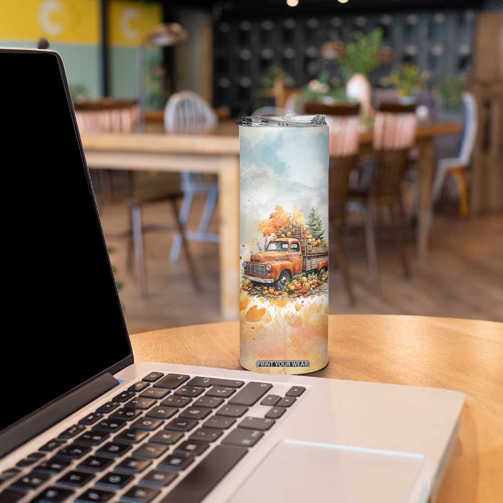 Autumn - Pumkin Truck and Leaves Personalized Skinny Tumbler TS04 Print Your Wear