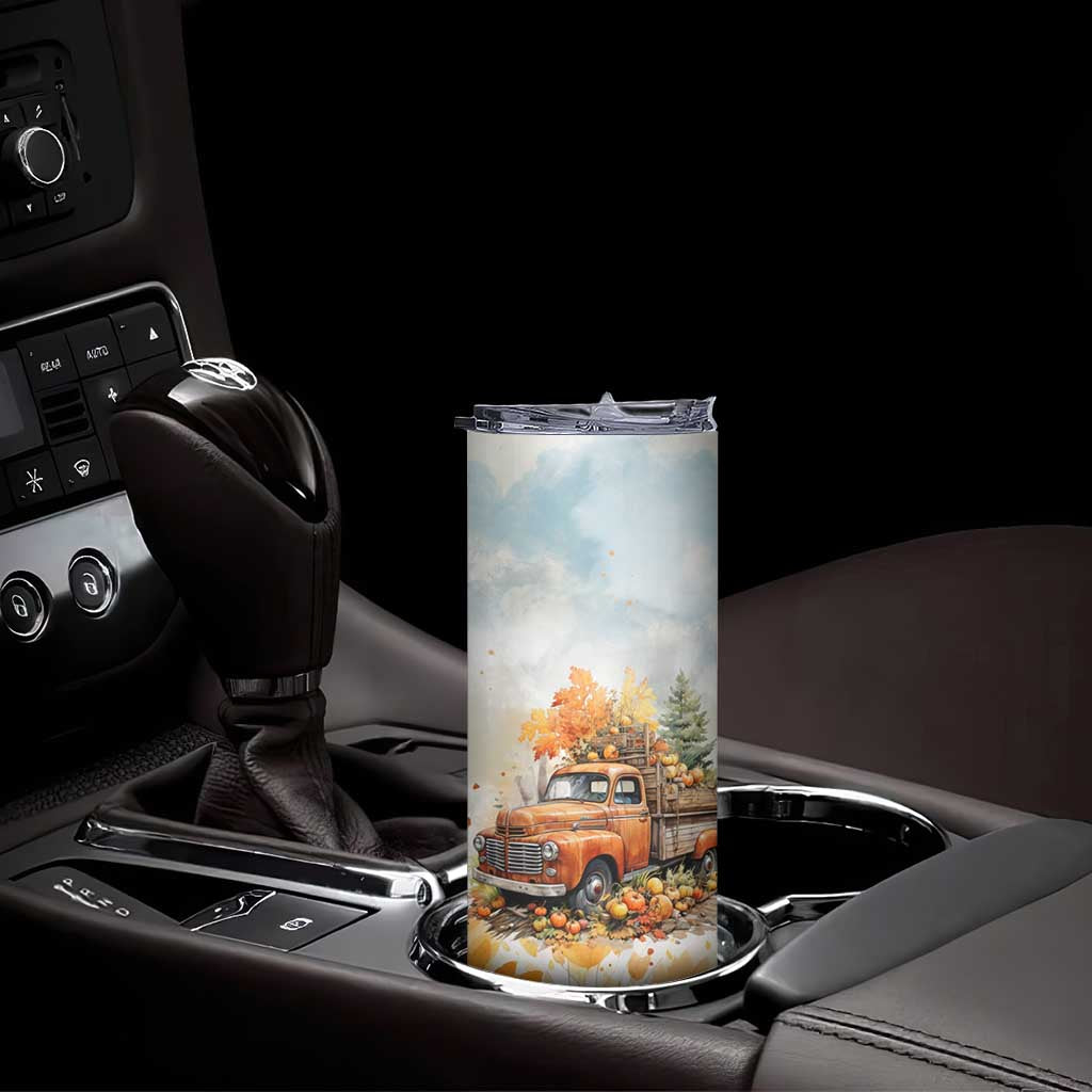 Autumn - Pumkin Truck and Leaves Personalized Skinny Tumbler TS04 Print Your Wear