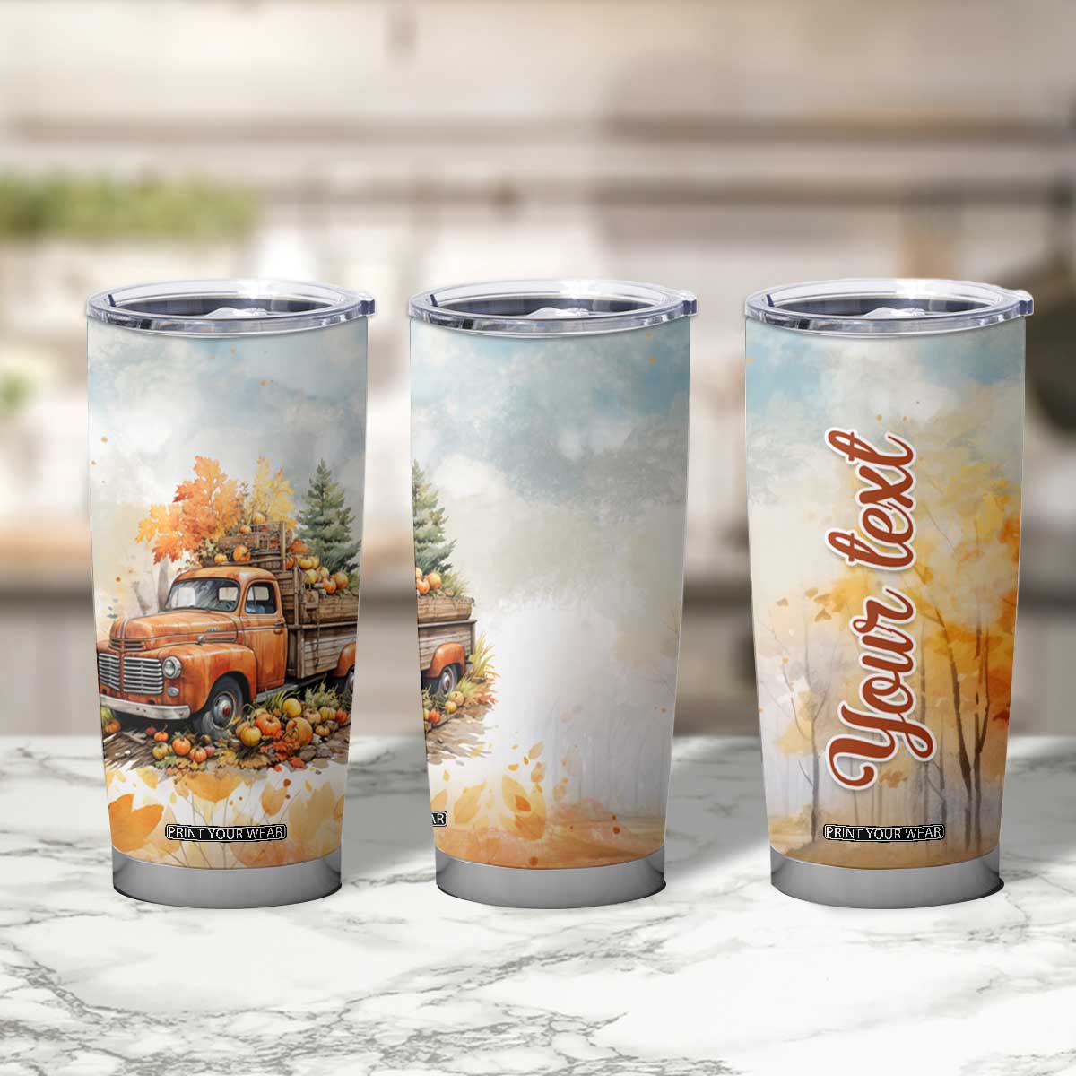 Autumn - Pumkin Truck and Leaves Personalized Tumbler Cup TS04 Print Your Wear