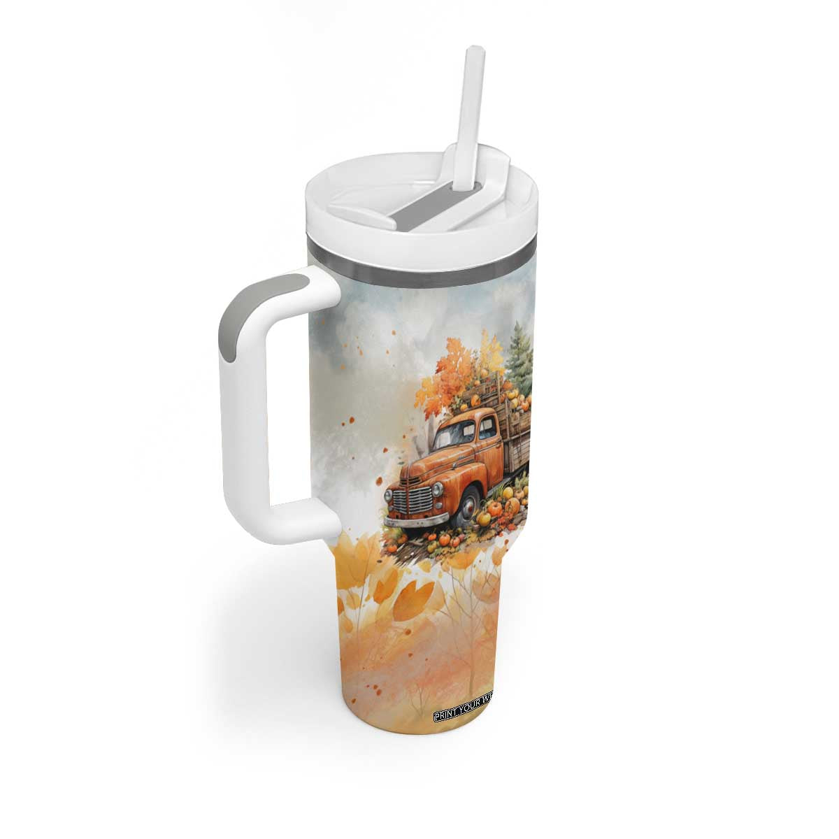 Autumn - Pumkin Truck and Leaves Personalized Tumbler With Handle TS04 Print Your Wear