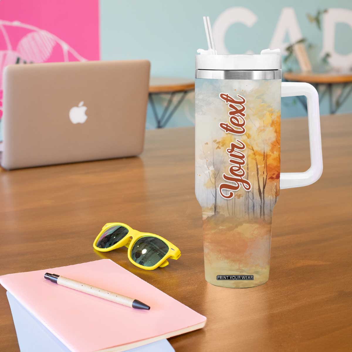 Autumn - Pumkin Truck and Leaves Personalized Tumbler With Handle TS04 Print Your Wear