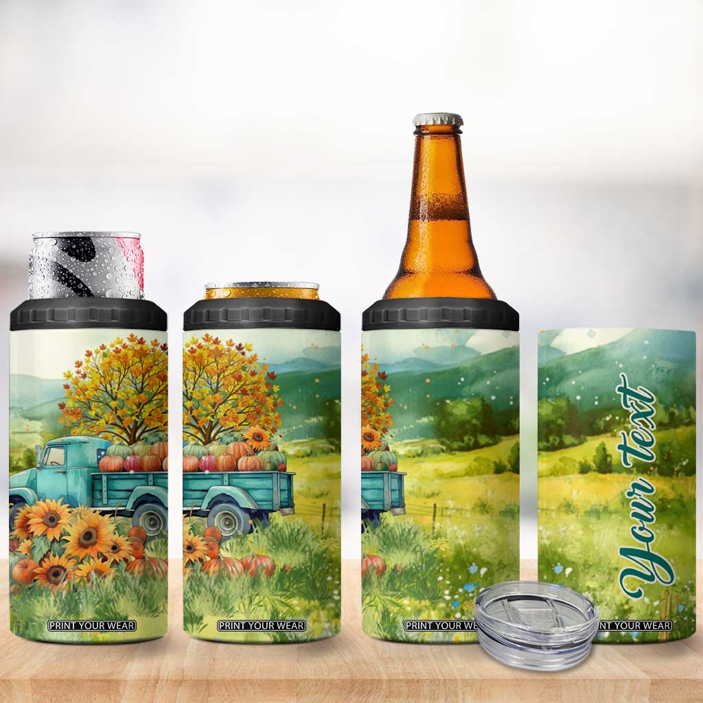 Autumn Sunflower - Pumpkin Truck Personalized 4 in 1 Can Cooler Tumbler TS04 Print Your Wear