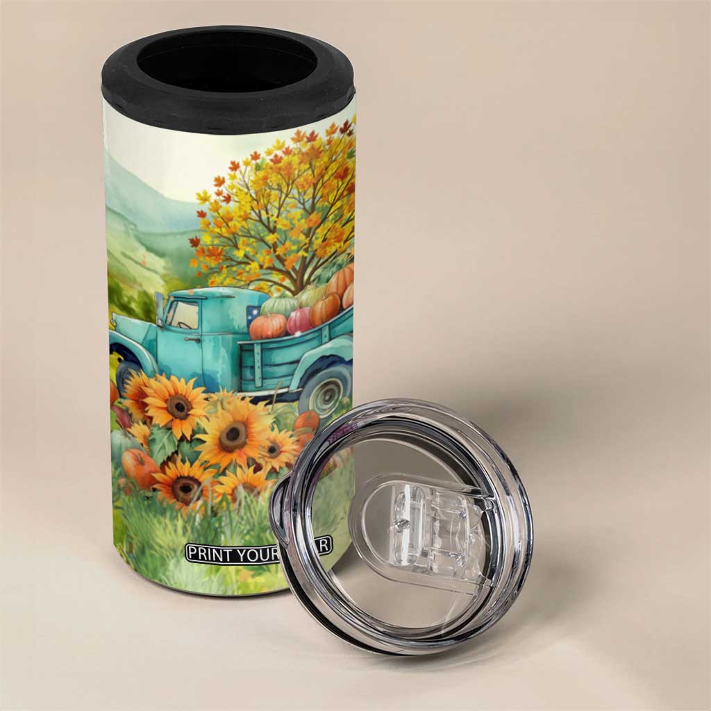 Autumn Sunflower - Pumpkin Truck Personalized 4 in 1 Can Cooler Tumbler TS04 Print Your Wear