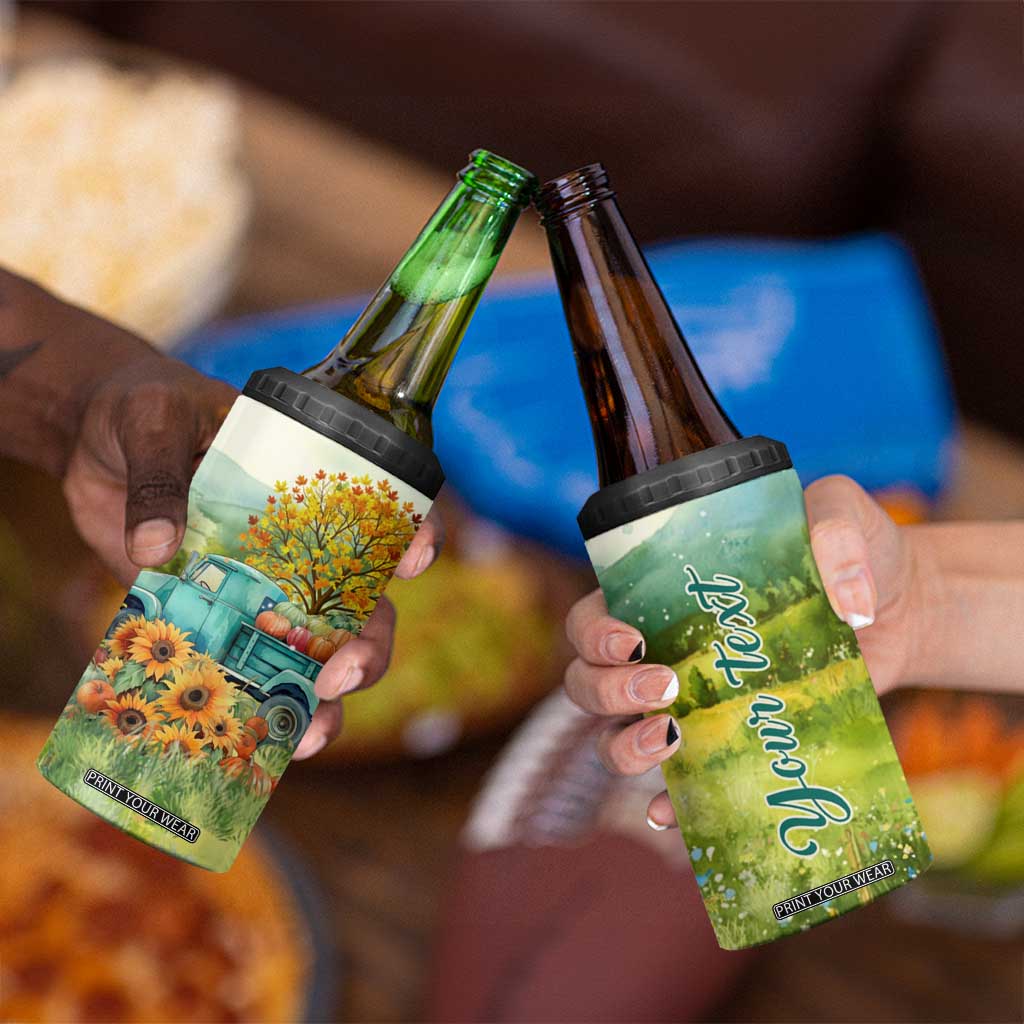 Autumn Sunflower - Pumpkin Truck Personalized 4 in 1 Can Cooler Tumbler TS04 Print Your Wear