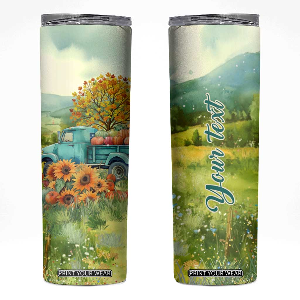 Autumn Sunflower - Pumpkin Truck Personalized Skinny Tumbler TS04 Multicolor Print Your Wear