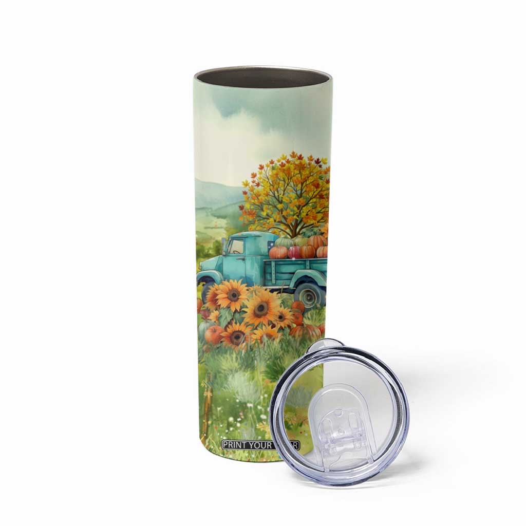 Autumn Sunflower - Pumpkin Truck Personalized Skinny Tumbler TS04 Print Your Wear