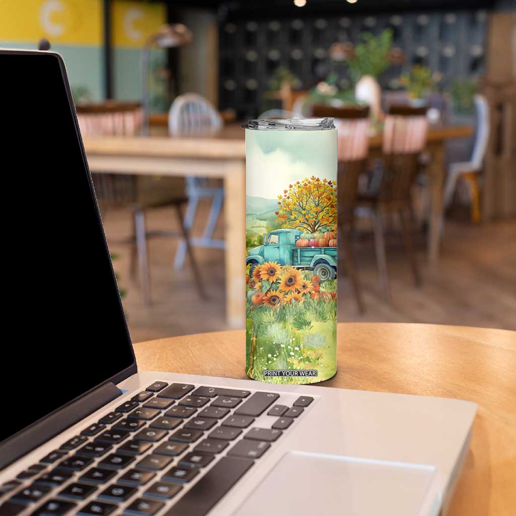 Autumn Sunflower - Pumpkin Truck Personalized Skinny Tumbler TS04 Print Your Wear