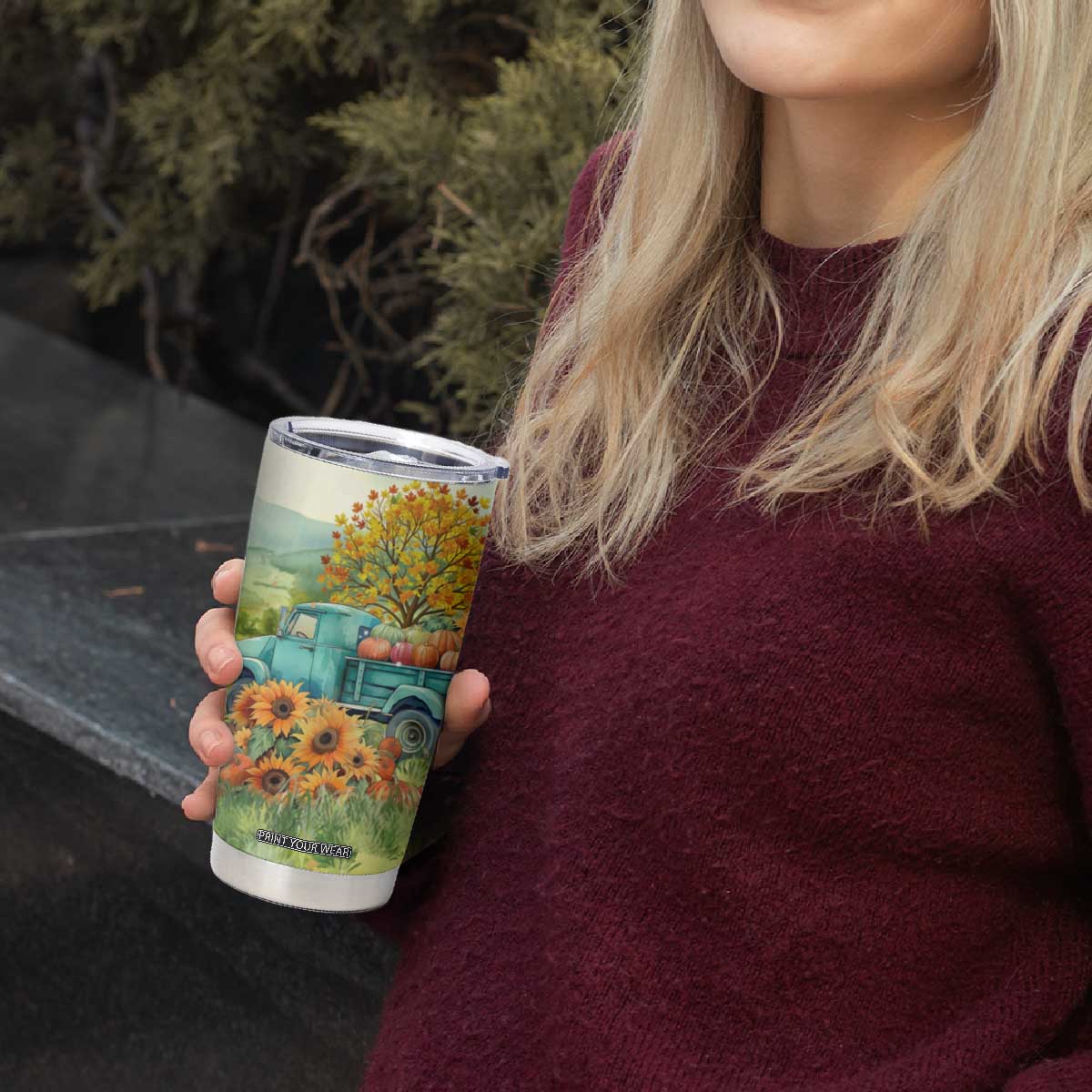 Autumn Sunflower - Pumpkin Truck Personalized Tumbler Cup TS04 Print Your Wear