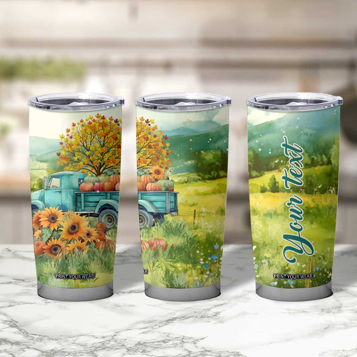 Autumn Sunflower - Pumpkin Truck Personalized Tumbler Cup TS04 Print Your Wear