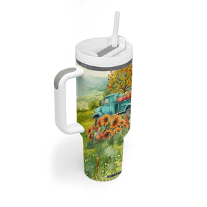Autumn Sunflower - Pumpkin Truck Personalized Tumbler With Handle TS04 Print Your Wear