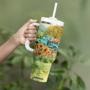 Autumn Sunflower - Pumpkin Truck Personalized Tumbler With Handle TS04 Print Your Wear