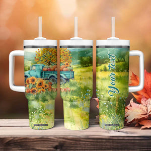 Autumn Sunflower - Pumpkin Truck Personalized Tumbler With Handle TS04 Print Your Wear