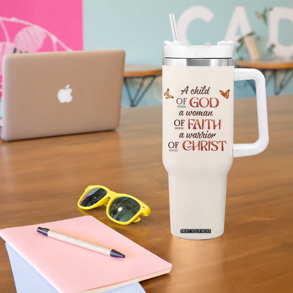 Black Woman A Child Of God A Woman Of Faith A Warrior Of Christ Tumbler With Handle Personalized TS04 Print Your Wear