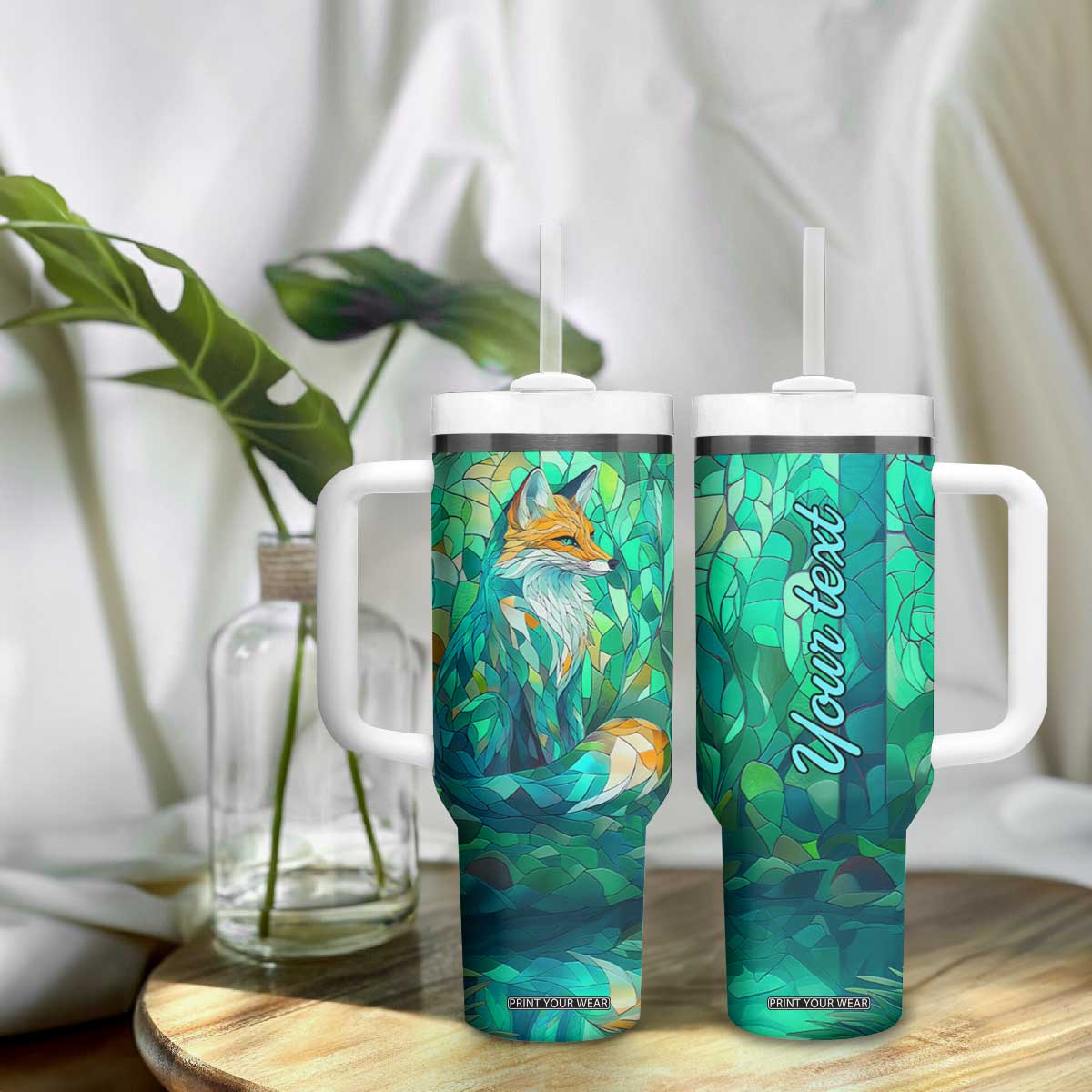 Fox Chrysoprase Crystal Mosaic Tumbler With Handle Personalized TS04 Print Your Wear